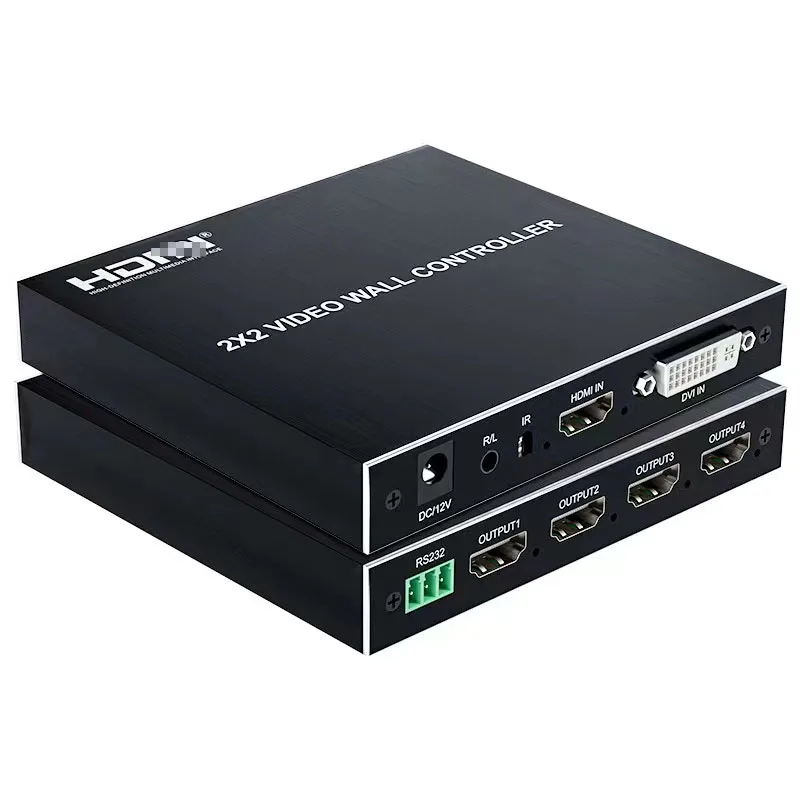 Controlador de pared de vídeo 4K 2x2, procesador de caja de empalme de TV 1080P 1x2 1x3 1x4 2x1 3x1 para HDMI 4, empalmador de pantalla, ajuste de borde RS23