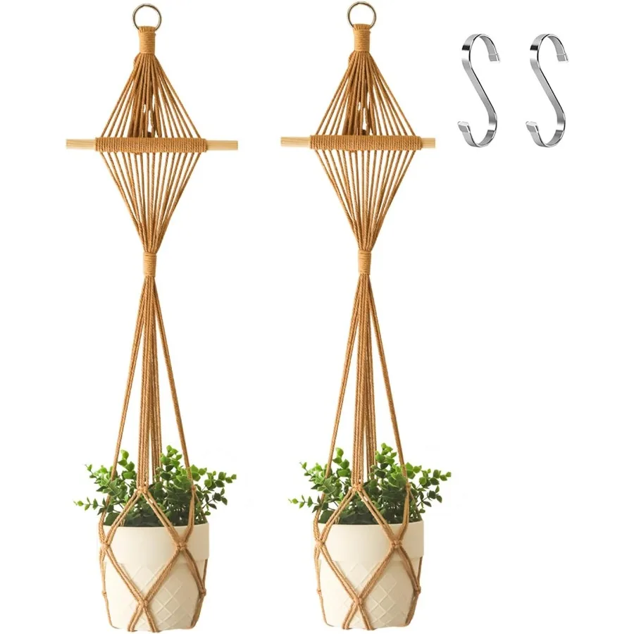 

2Pcs Macrame Plant Hangers Indoor Macrame Hanging Planters Large for up to 10 inch Pot No Tassels Long Crochet Boho Plant Hange