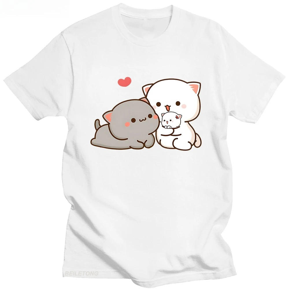 Funny Mochi Fashion TShirts Peach Cat Peachcat Female Harajuku Tops T Shirt Round Neck Oversized Summer T-shirt Cotton Tee