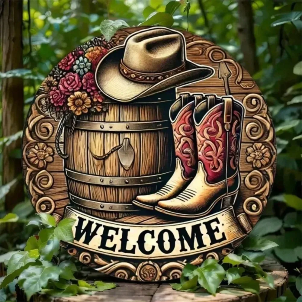 Vintage Western Rundes Metallschild - Retro Wandtafel für Zuhause, Bar, Garten, Neujahrsgeschenk
