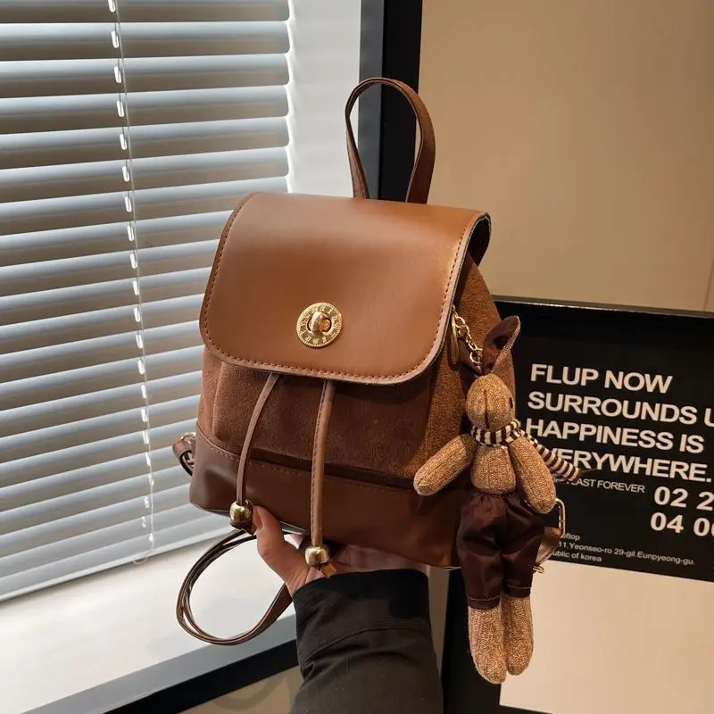 

Женский винтажный мини-рюкзак — рюкзак из искусственной кожи и замши на шнурке черного и коричневого цвета, модный рюкзак для девочек