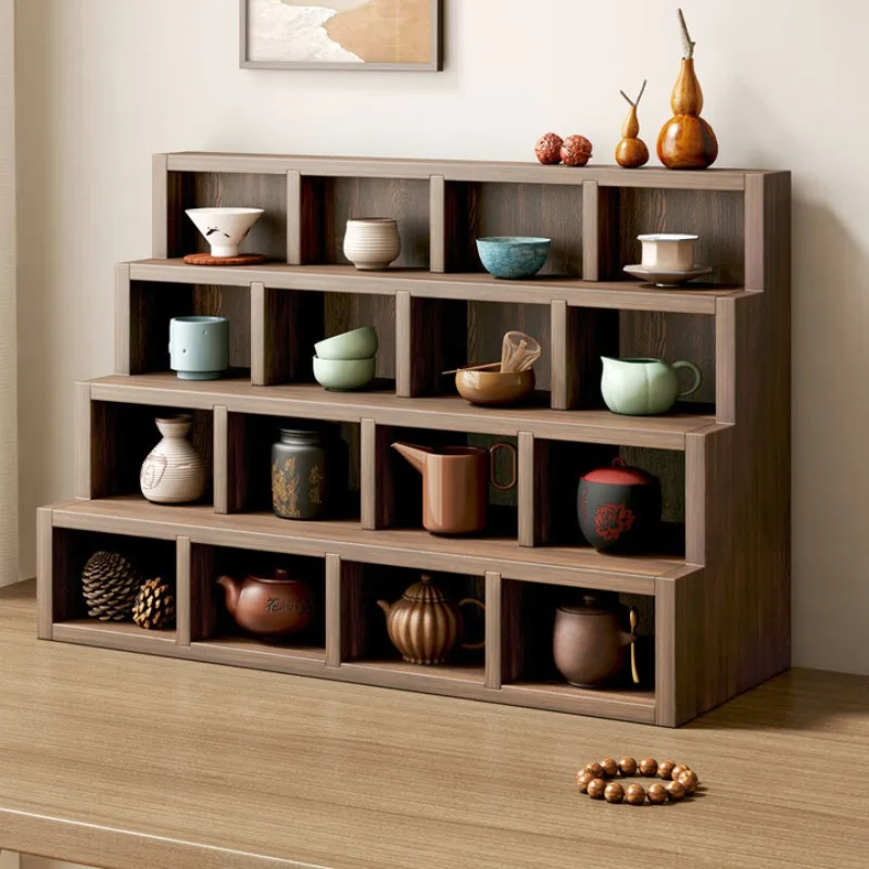 

Solid wood lattice teacup holder Tea ceremony purple clay pot placement rack Wall-mounted twenty-grid small 64 * 18 * 36CM