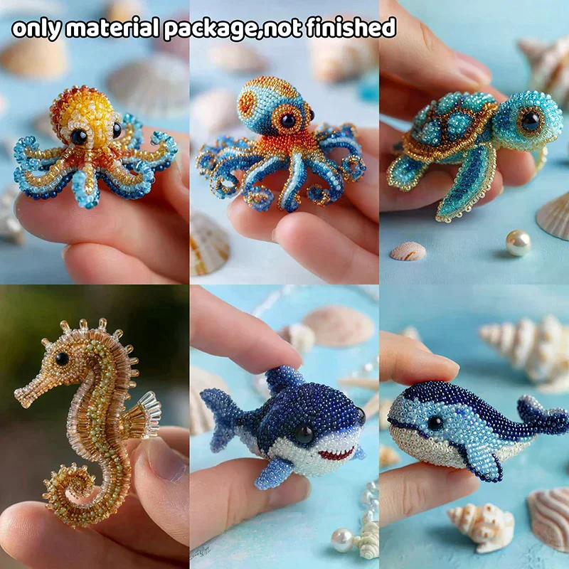 

DIY Bead Embroidery Kit For Beginners Octopus Turtles Sharks Design Craft Set Creative Handmade Gift Material Package Included