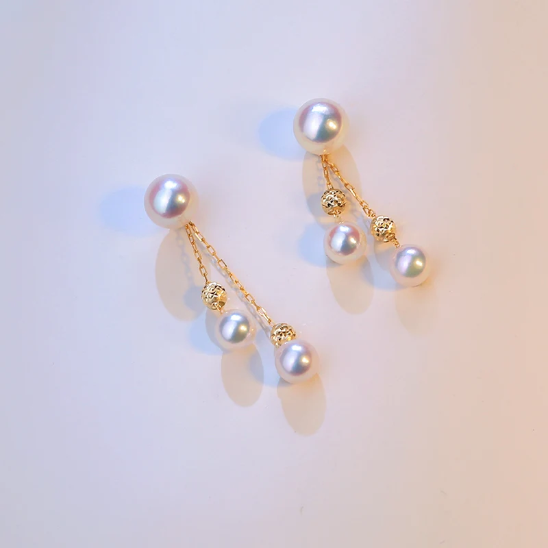 

Natural Akoya Pearl Earrings, 18K Gold Tennyo-Grade Convertible Stud & Dangle Earrings with Tassel, Luxury Saltwater Jewelry