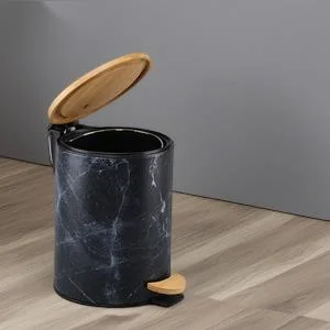 

Круглый металлический мусорный бак 3л с деревянной крышкой, педальный бак для ванной комнаты, гостиной, дома, домашний контейнер для мусора, небольшой мусорный бак