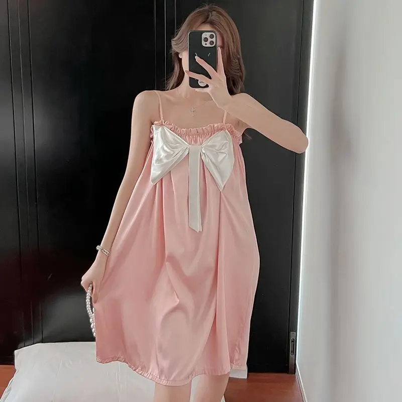 

Loungewear Midi Luxury Dress Age Reduction Smooth and Soft Ice Silk Nightdress Nightgowns Summer Women's 2026 New Sweet Pajamas
