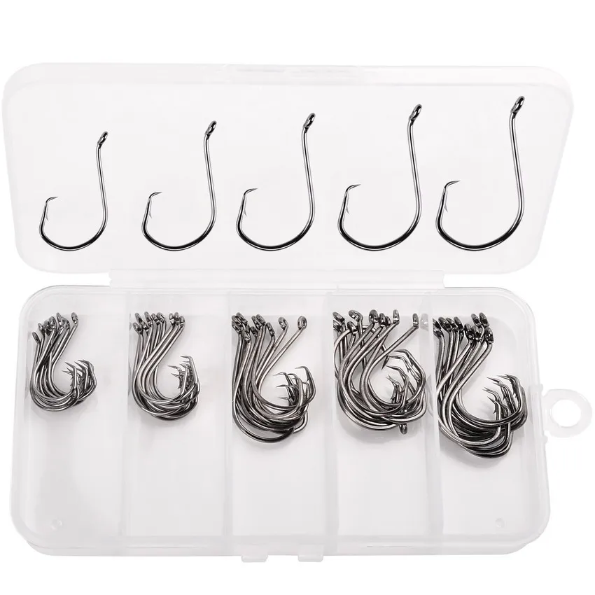 50pcs/box Strong Japan Fishing Hooks Mixed Size 3/0# 2/0# 1/0# 1# 2# Circle Fisihhooks Barbed Hook Sea Fishing Accessories