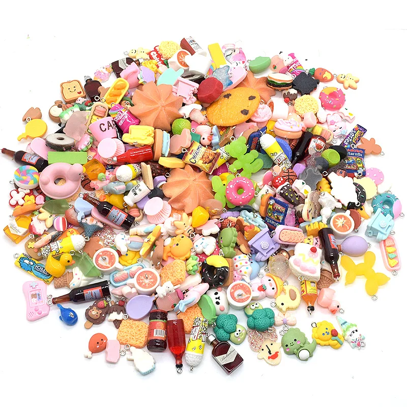 100/200/300pcs Random Mix Animal Food Resin Charms Bulk Wholesale Coffee Cup Bottle Charm For Earring Phone Chain Diy Jewelry