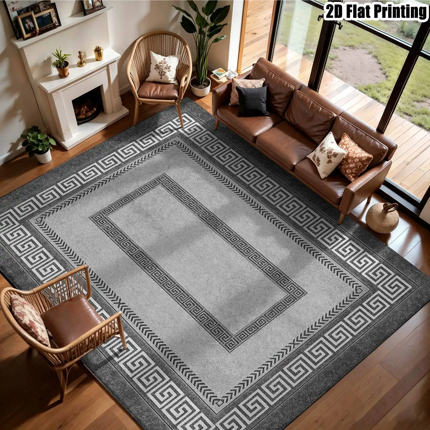 1Pc 2D Printed Grey Geometric Pattern Carpet: European Vintage Style, Machine Washable, Multi-Size, Ideal for Home Decor, Entrance, Dining Room, Bedroom, Living Room as Floor Mat