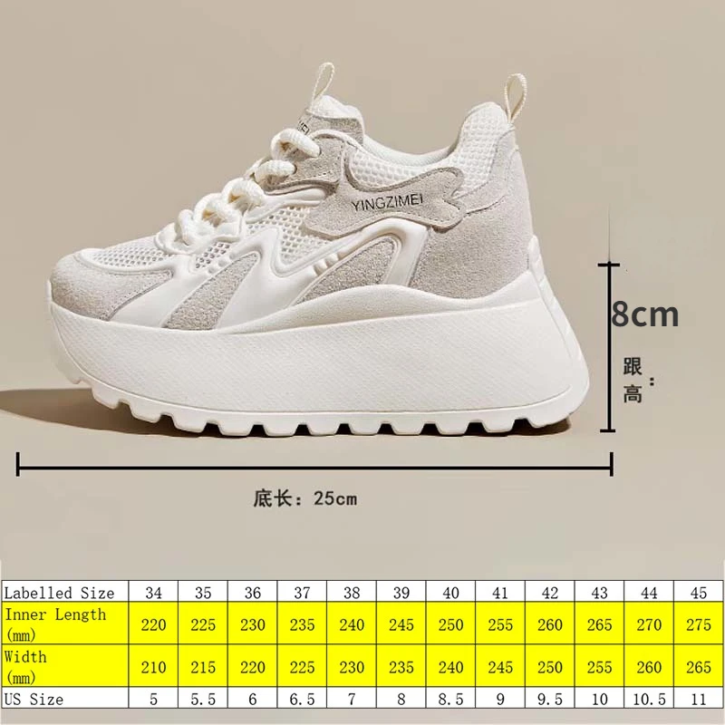 Fujin 8cm 2024 Air Mesh Leather Synthetic Chunky Sneaker Heels Comfy Platform Sandals Breathable Pumps Summer Vulcanize Shoes