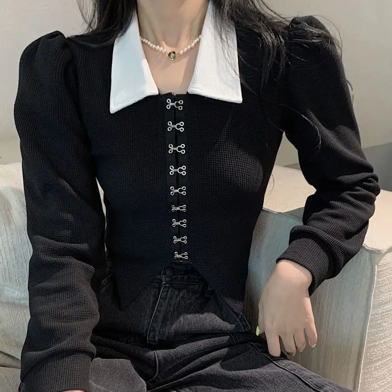 Fashion Woman Blouse 2023 long sleeve top youth elegant shirts and blouses Vintage designer irregular cropped shirt top korean