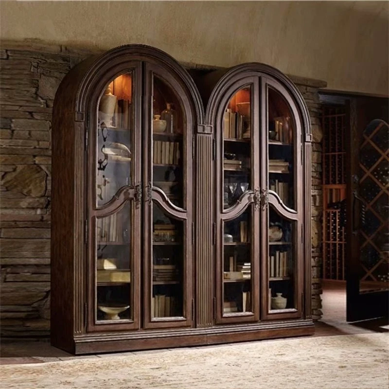 

Solid wood villa arched double door glass door display locker