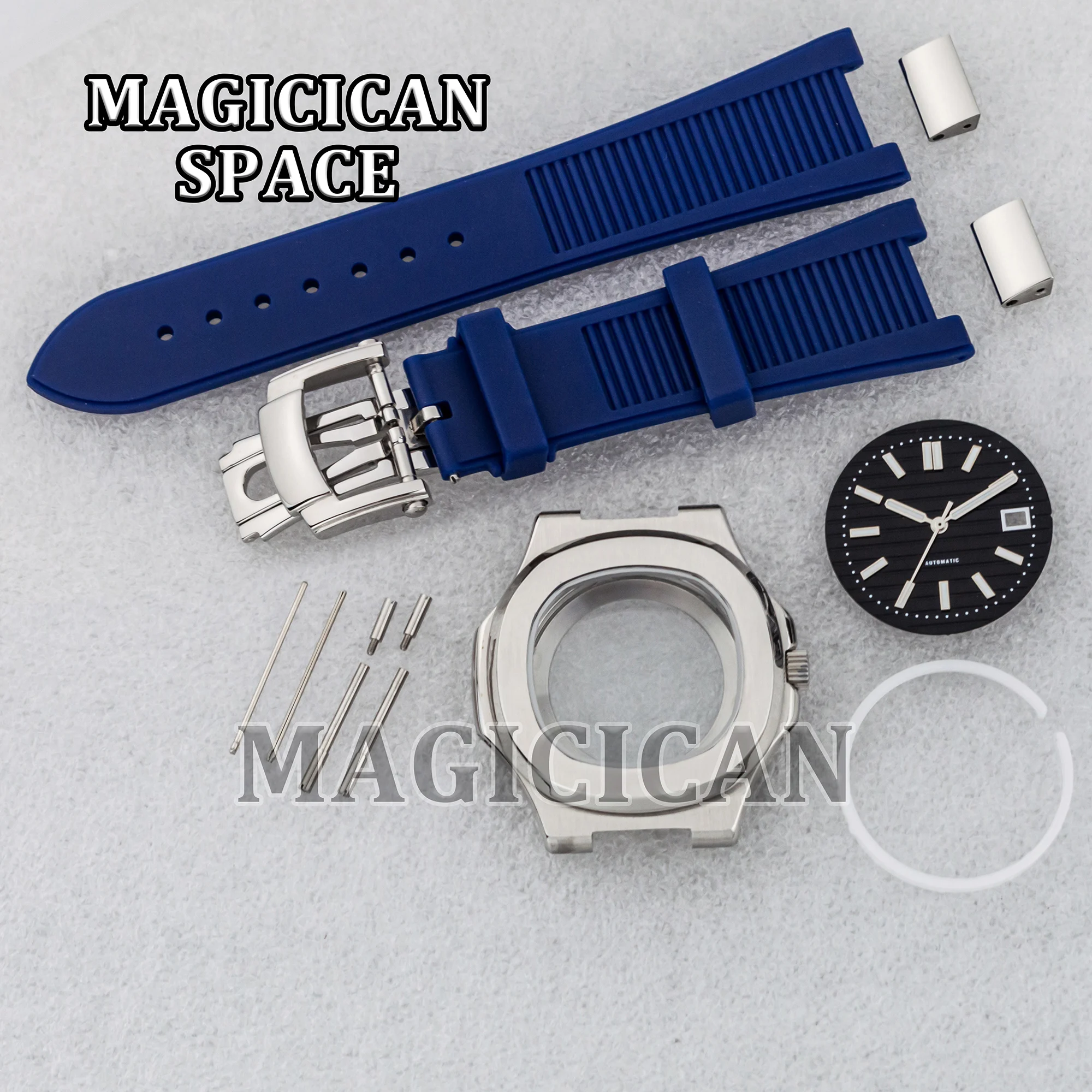 NH35 Case 41mm Watch Case Rubber Strap for Nautilus Square Case Watch Mod Accessories Luminous Dial Hands fit NH35/36 Movement