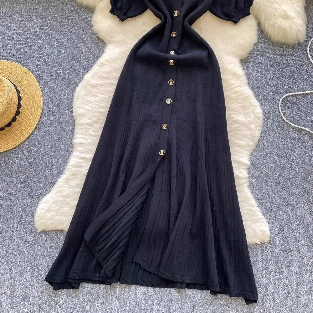 

Korea Office Lady Small Fragrance Knit Dresses French Style Ruched Patchwork Elegant Robe Unique Minority Celebrity Mujer