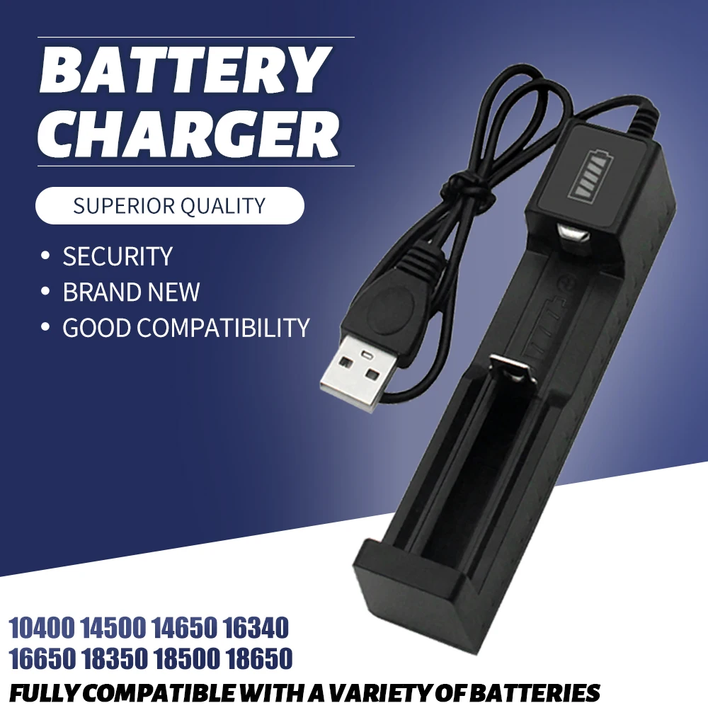 1 Slot Battery Charger 18650 USB Universal Smart Quick Charging Rechargeable Lithium Battery Charger for 14500 16650 14650 18500