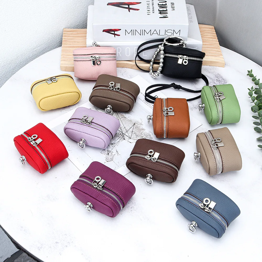 

2025 Hot Genuine Leather Coin Purse Women Small Crossbody Bag Ins Style Portable Neck Ladies Wallet Lipstick Pouch Earphone Case
