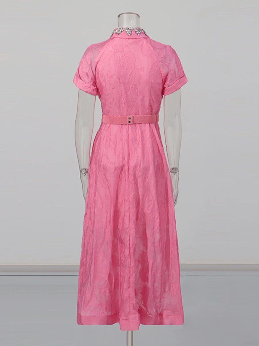 فستان كاجوال مرصع بالألماس من CHICEVER فستان نسائي طويل بأكمام قصيرة ومنظور أنيق فساتين نسائية طويلة موضة الصيف