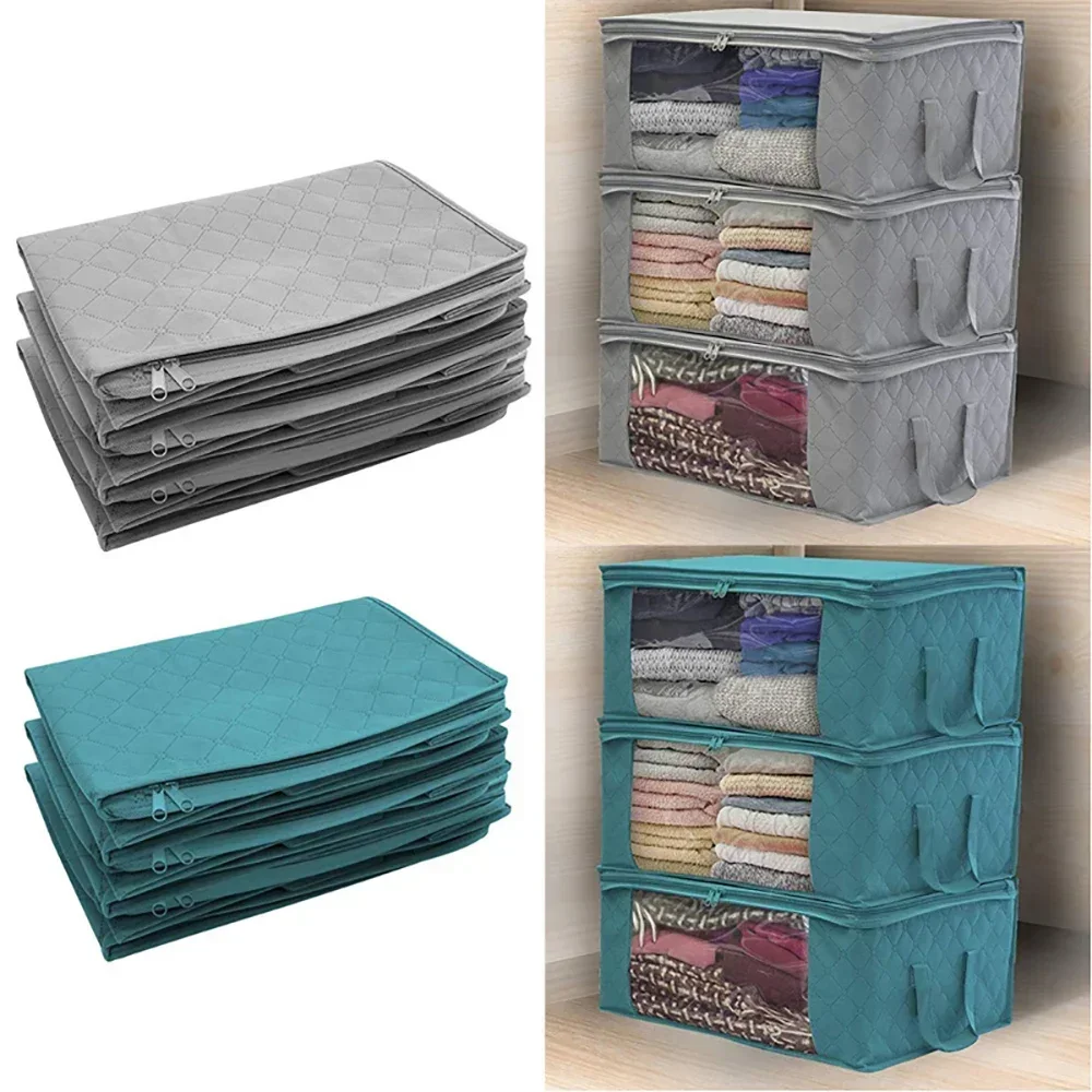 Large Capacity Non-Woven Clothes Quilt Storage Bag Dust-Proof Sweater Blanket Organizer Box 49× 36 ×21cm Foldable Sorting Pouche