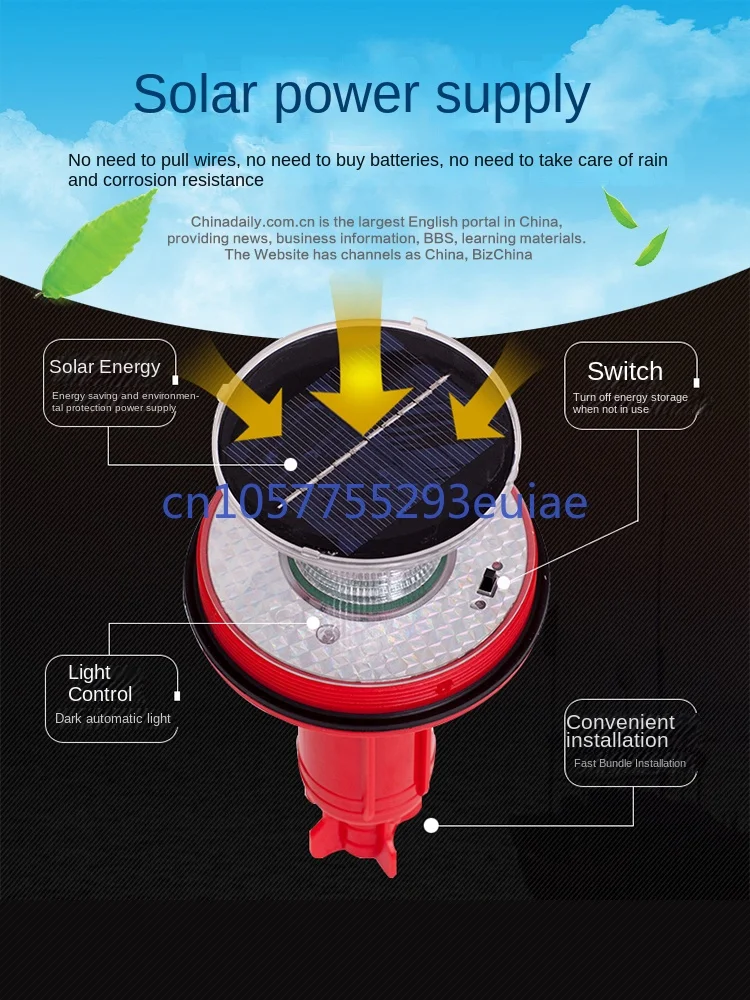 Marine LED solar beacon light Boat navigation signal light Three-color flash positioning light Night warning