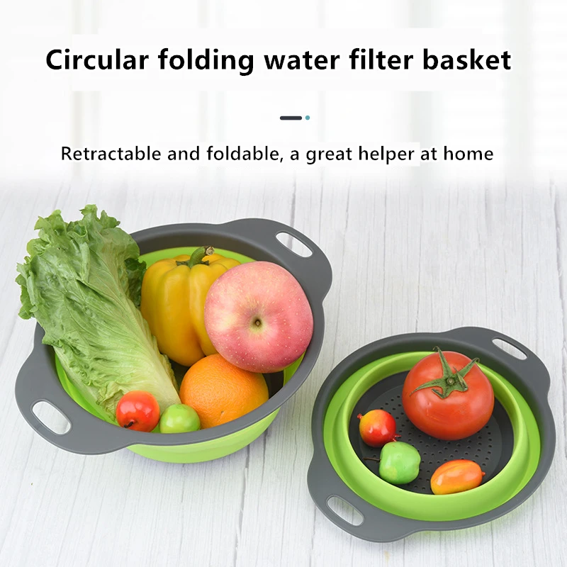 Foldable Vegetable Fruit Cleaning Basin Drainage Basket Silicone Collapsible Colander Folding Wash Drainer Kitchen Storage Tools