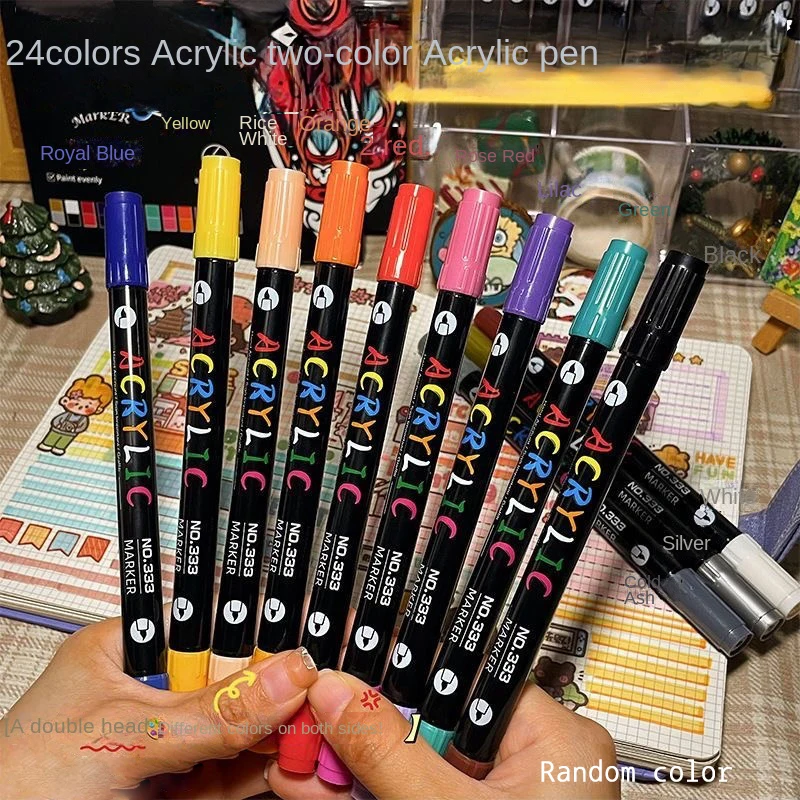 Professionele acrylverfmarkers met 48 kleuren, dubbele punt: fijne punt en penseelpunt, geschikt voor steen, hout, kalligrafie