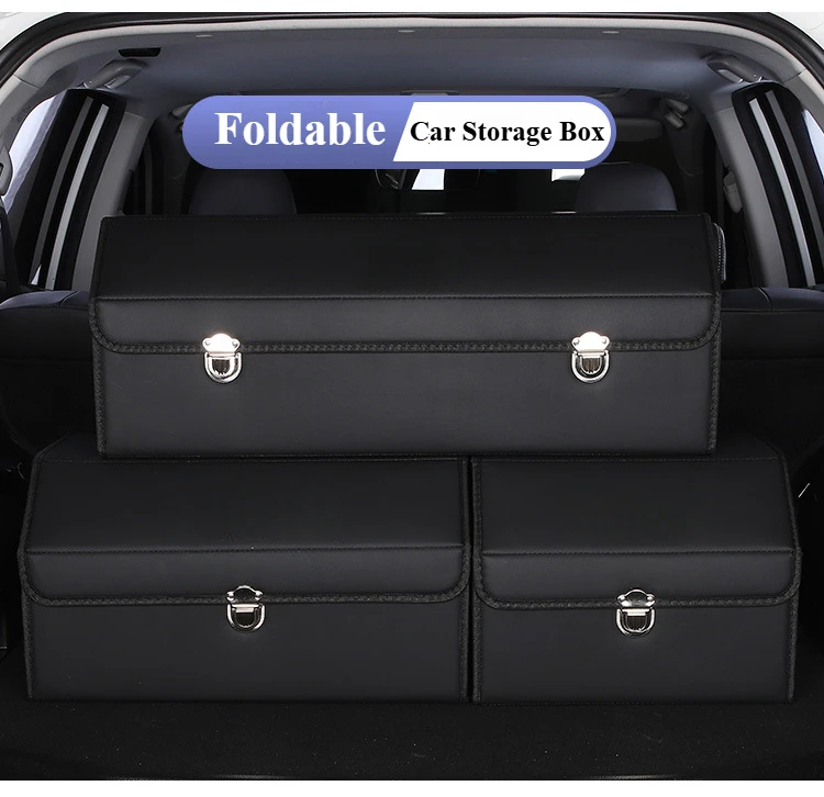 Foldable Leather Car Trunk Storage Box Large Capacity Trunk Organizer Car Accessories Interior Multifunctional Car Storage Box