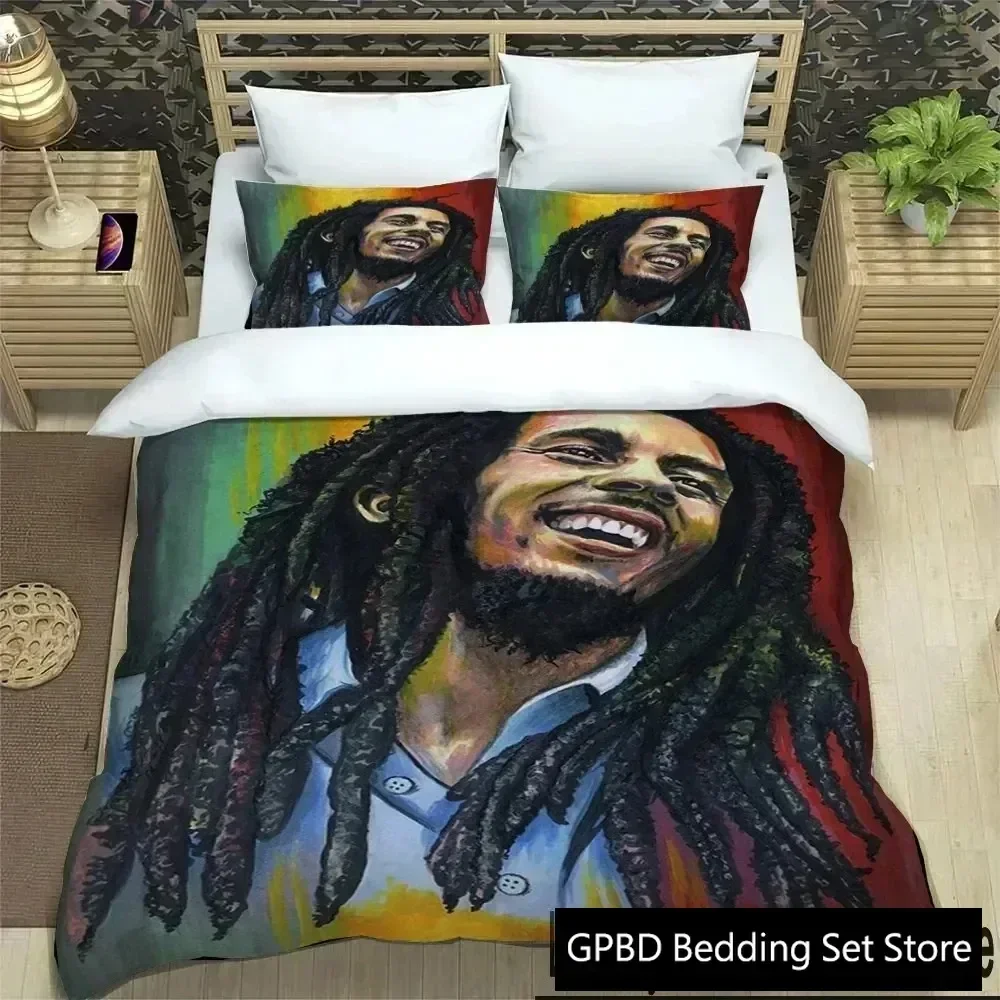 3D Print Bob Marley Reggae Music Maple Leaf Bedding Set Boys Girls Twin Queen King Size Duvet Cover Pillowcase Bed boys Adult