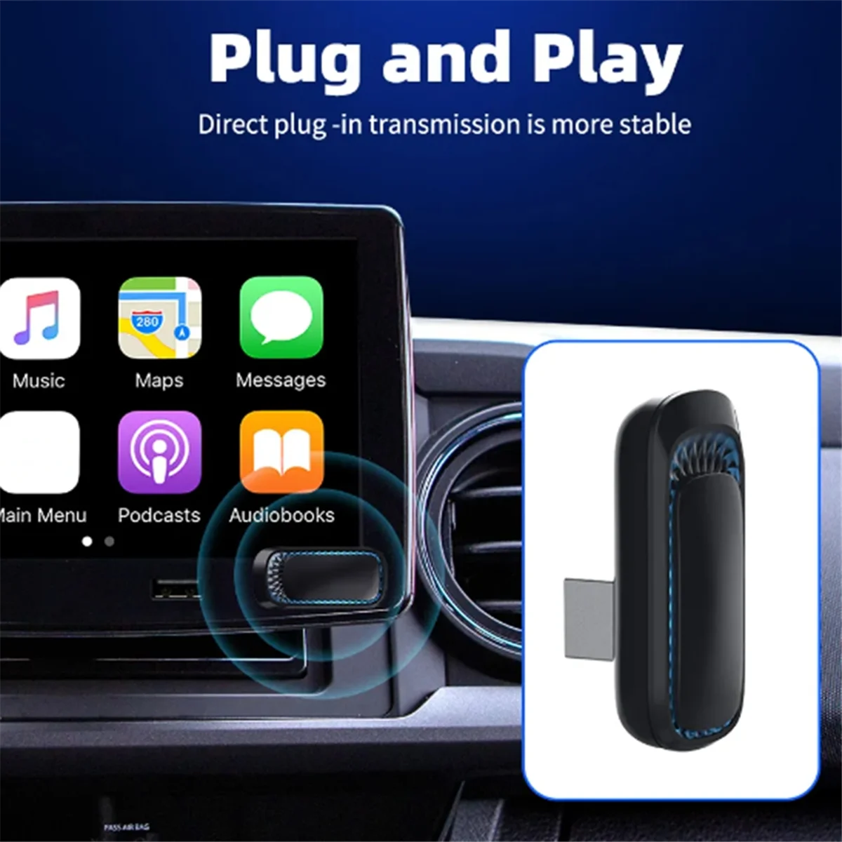 RGB Colorful Wireless Carplay Dongle Mini Box Plug and Play Connect Bluetooth WiFi с проводом для Apple Carplay (USB)_N22R