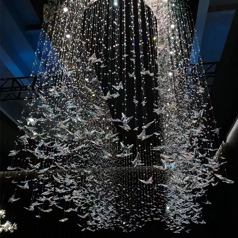 

Crystal Butterfly Chandelier Villa Duplex Stairs Shopping Mall Colorful