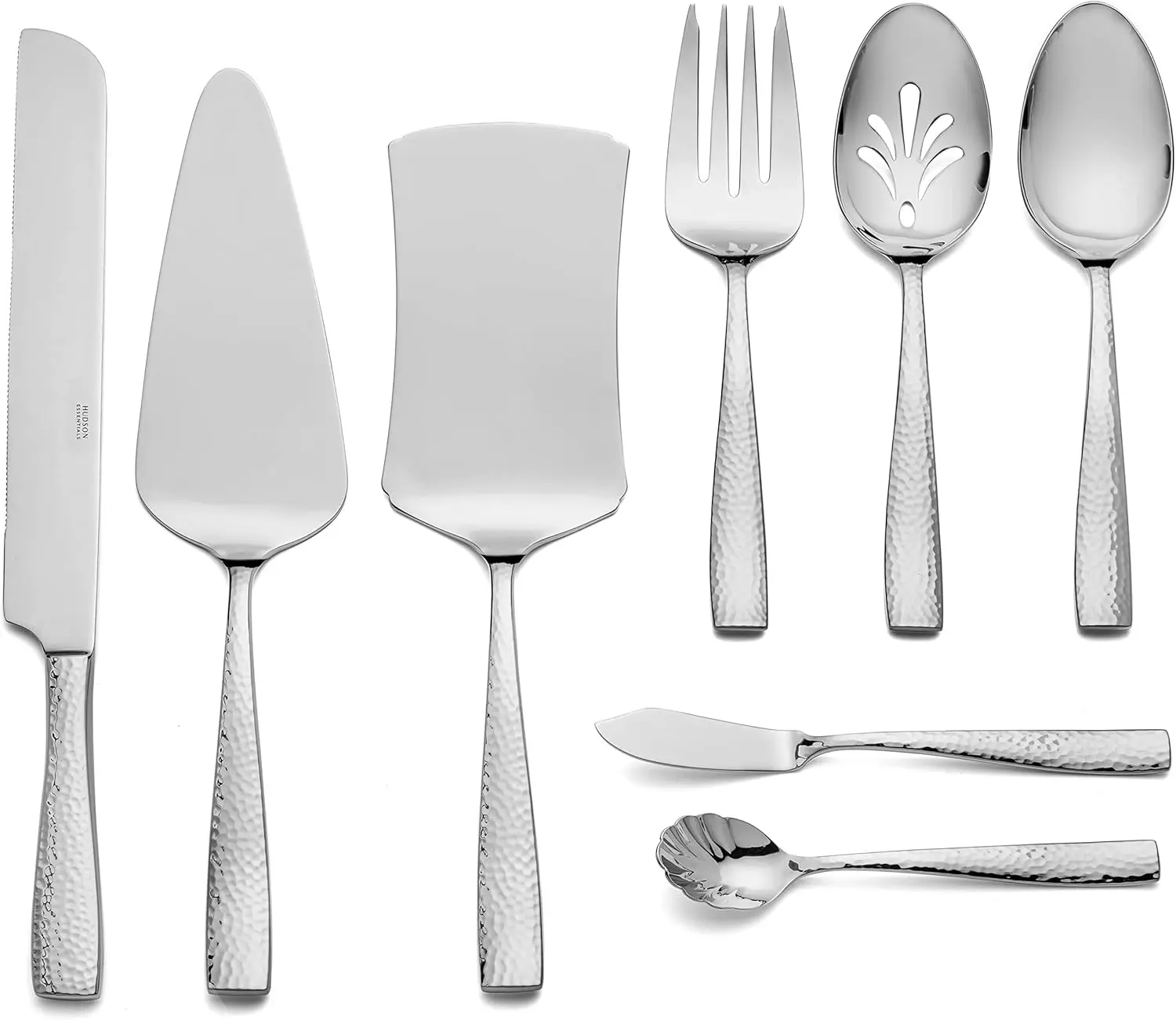 

Hammered Stainless Steel Serving Utensil Set, 8-Piece with Cake Knife and Server, Dishwasher Safe