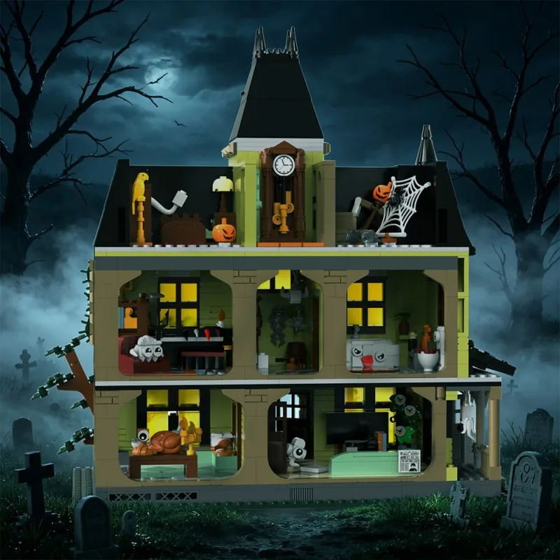 MOC Halloween Horror Phantom Manor Building Blocks Set Haunted House Amusement Ghost Hut Villa Idea Toy For Adults Holiday Gifts