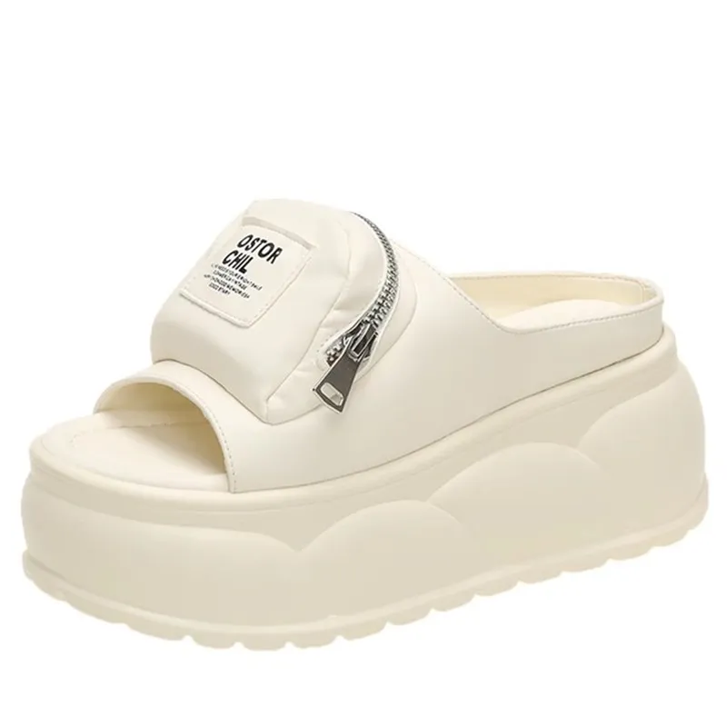 

Новые шлепанцы на платформе, женские лаконичные шлепанцы на массивном каблуке, уличные тапочки, женские серебряные сабо на молнии, женские высокие тапочки