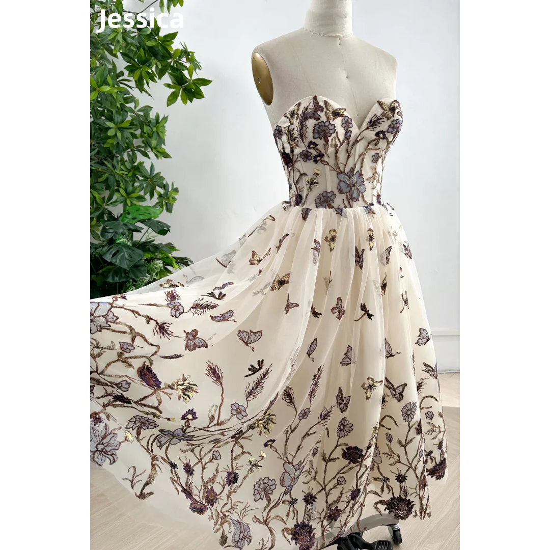 Jessica Embroidered Butterfly Florals Prom Dresses Luxury fairy Evening Dresses Sexy Off-the-shoulder Princess Cocktail Dresses