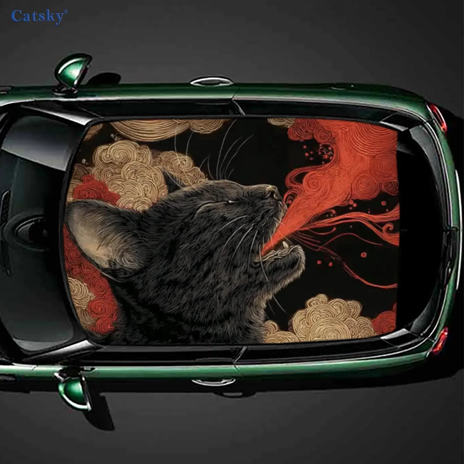 A black cat spitting red smoke PVC material self-adhesive waterproof car roof sticker, paste firm and anti-ultraviolet, waterpro