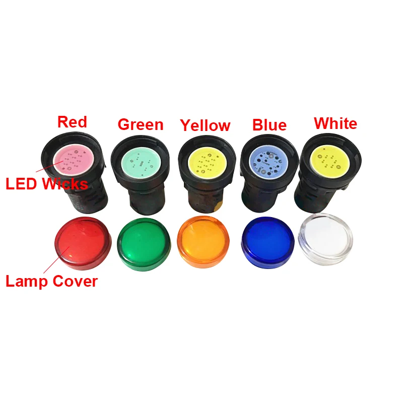 LED Signal Indicator AD16-22DS Signal Indicator Solid Color DC12V/24V/36V AC220V/380V 5 Pcs/pack