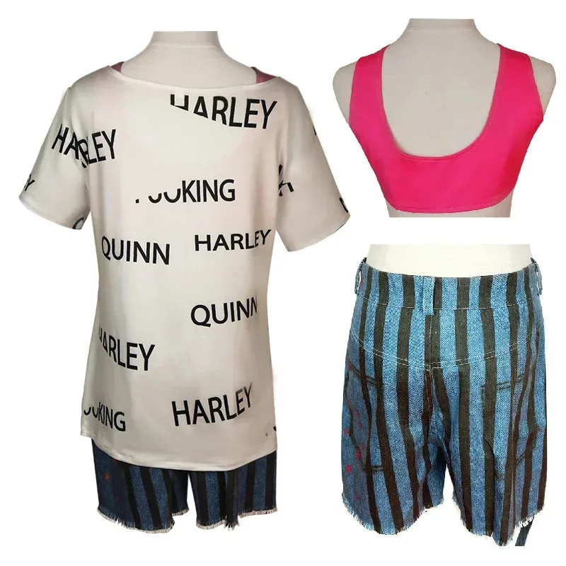

dd54Костюмы для косплея Movie Harleen, топ, жилет, шорты, брюки, женская футболка, ожерелье, ювелирные изделия, полный комплект, одежда в стиле аниме на Хэллоуин