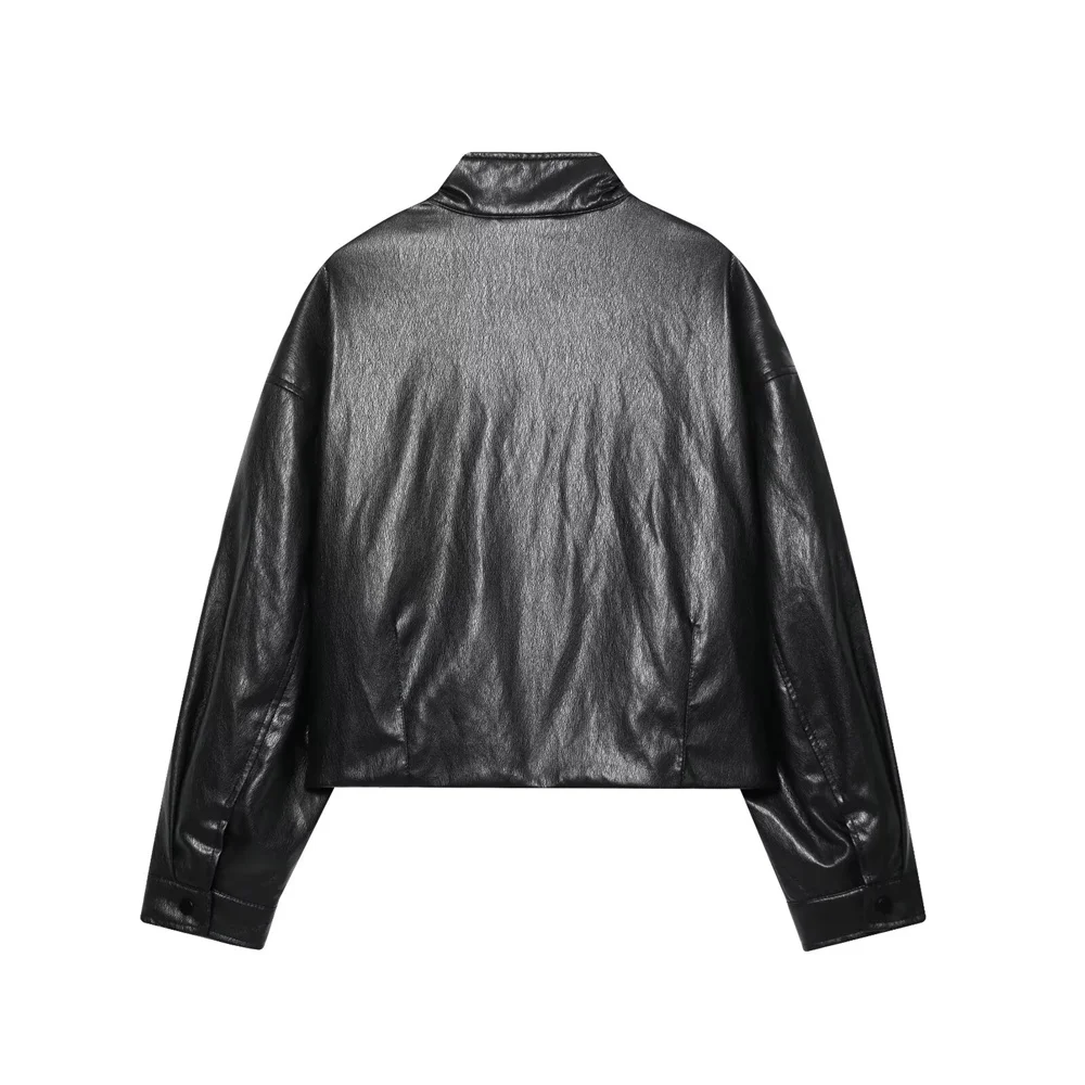 Veste de pilote en faux cuir PU pour femme, ample, col haut, manches longues, décontractée, polyvalente, nouvelle collection automne et hiver