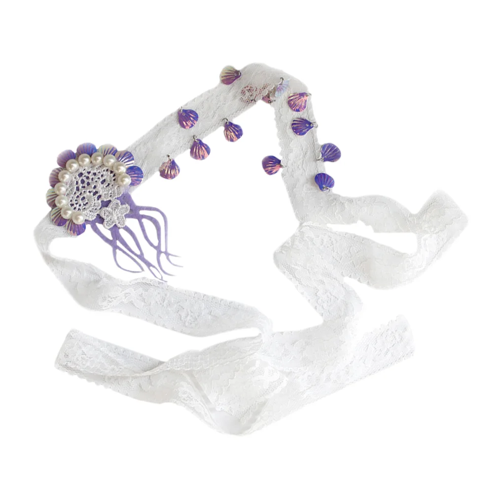 Diadema de medusas nupcial, diadema de encaje para ducha, tocado bohemio, lentejuelas de perlas hechas por el hombre creativas