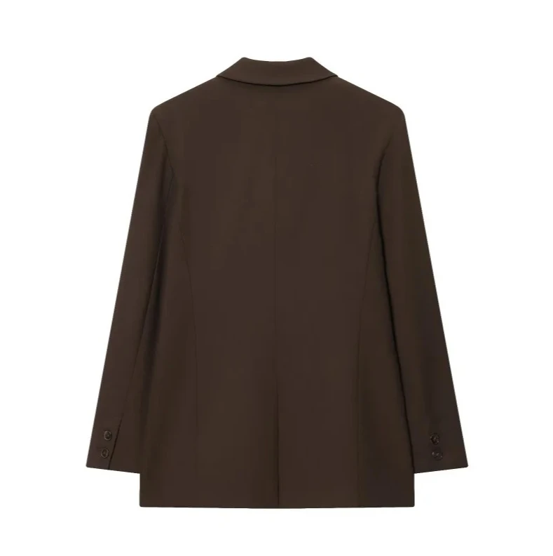 Conjunto de terno duplo breasted feminino 2025 – Blazer com textura Maillard com ombreiras e calças combinando, nova moda de viajante