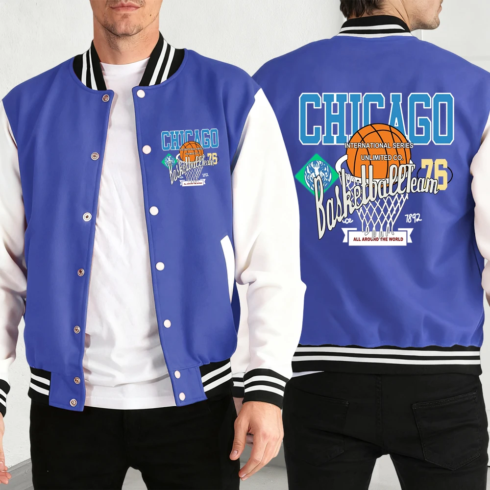

Мужское бейсбольное пальто Chicago Basketball Games, американские свободные куртки, флисовая осенняя уличная одежда, повседневные цветные пальто унисекс в стиле хип-хоп