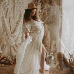 Maternity Photography Dresses Elegant V-neck Embroidered Cotton Lace&Chiffon Dress Photography Dress For Pregnant Women