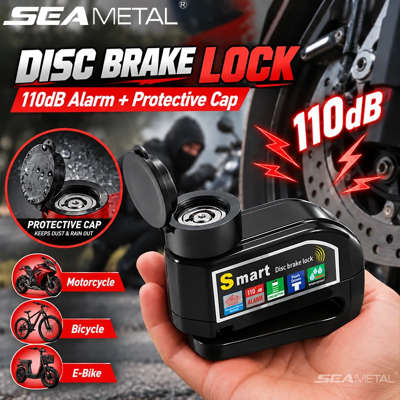 SEAMETAL Motorcycle Disc Lock Security Alarm Alloy Body Protective Cap Brake Sensor Waterproof Deterrent Safety Scooter Bike