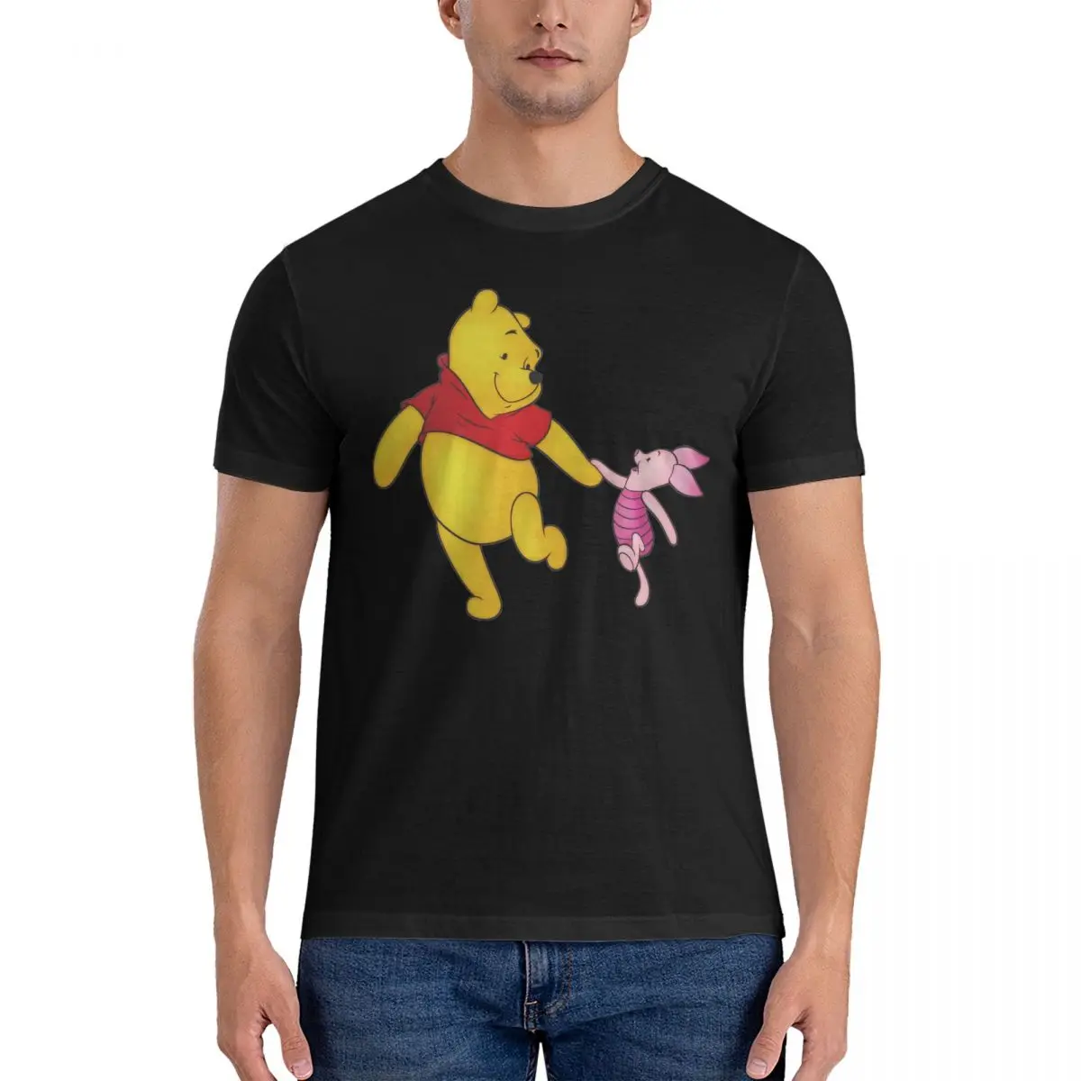 And Piglet T-Shirts for Men Disney Winnie The Pooh Funny 100% Cotton Tees Crewneck Short Sleeve T Shirts Gift Idea Clothing