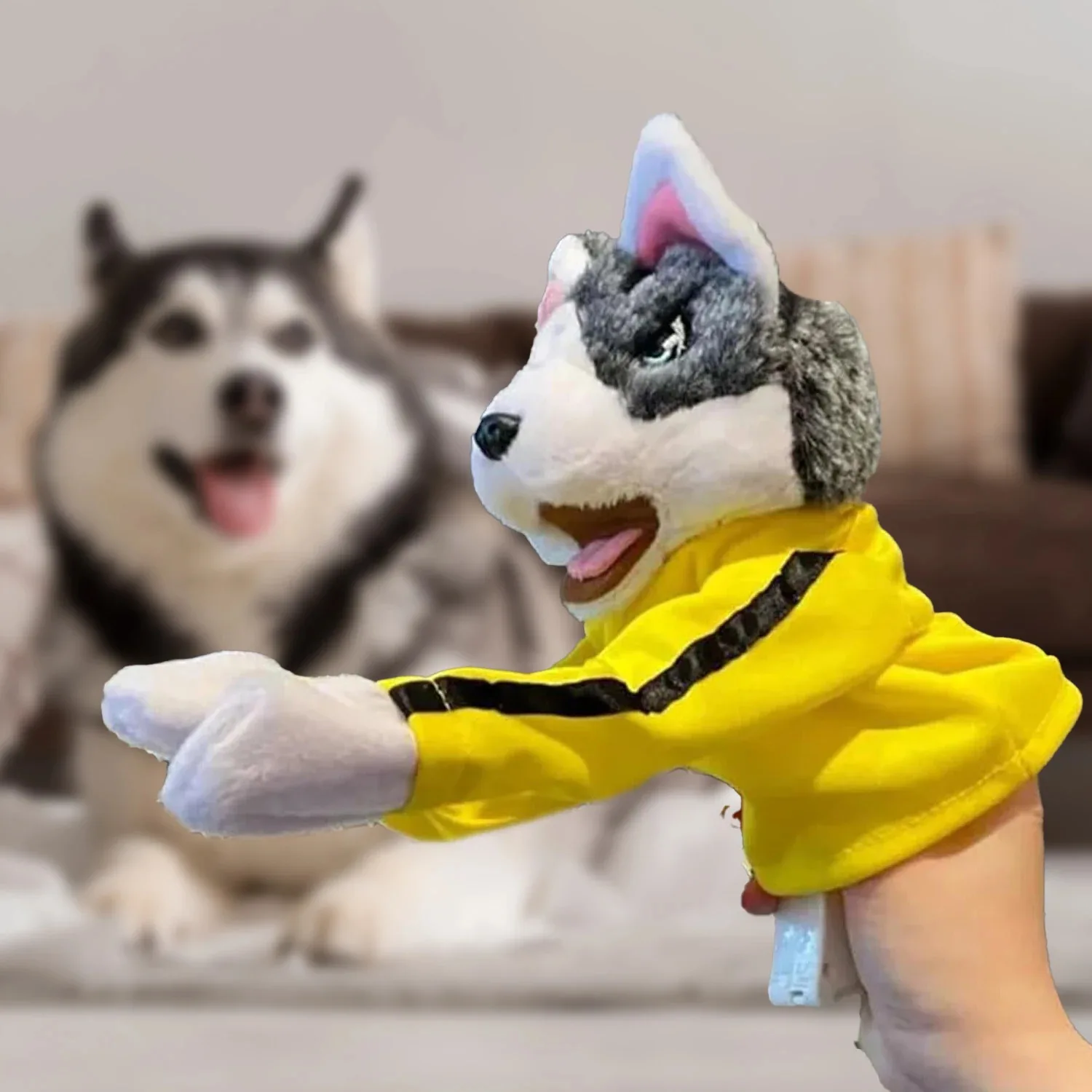 Husky Glove Doll Toys Puppet Dog Kung Fu Animal Husky Boxing Puppet Finger Battle With Sound Plush Toy Doll Birthday Gifts