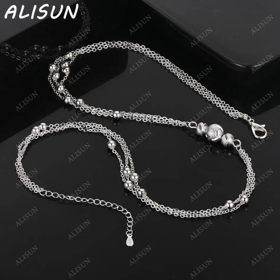 

ALISUN 925 Sterling Silver 45cm Chain Necklace Luck Beads Jewelry Charms Fashion Cute Chain For Women Lady Wedding Party