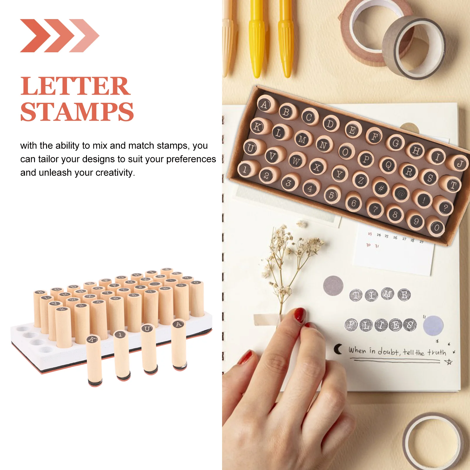 40 Pcs Letter Cylinder Seal Notebook Stamps DIY Craft Vintage Scrapbook Supply Wooden Cards Making