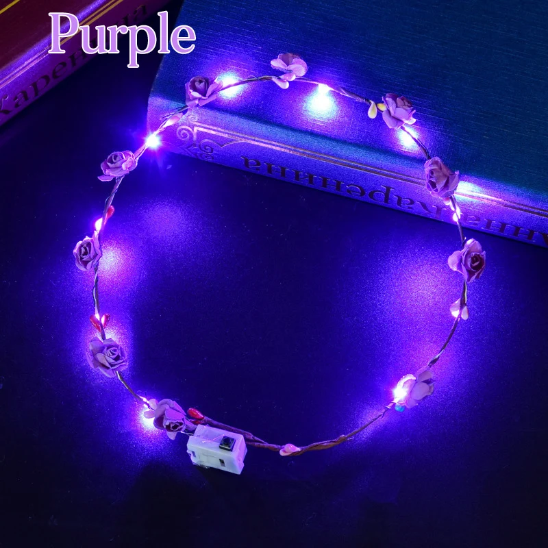 10-300Pcs LED Flower Crowns Light Up Headbands Glowing Flower Crown Garland Glow in the Dark Headband for Wedding Party Favors image 3