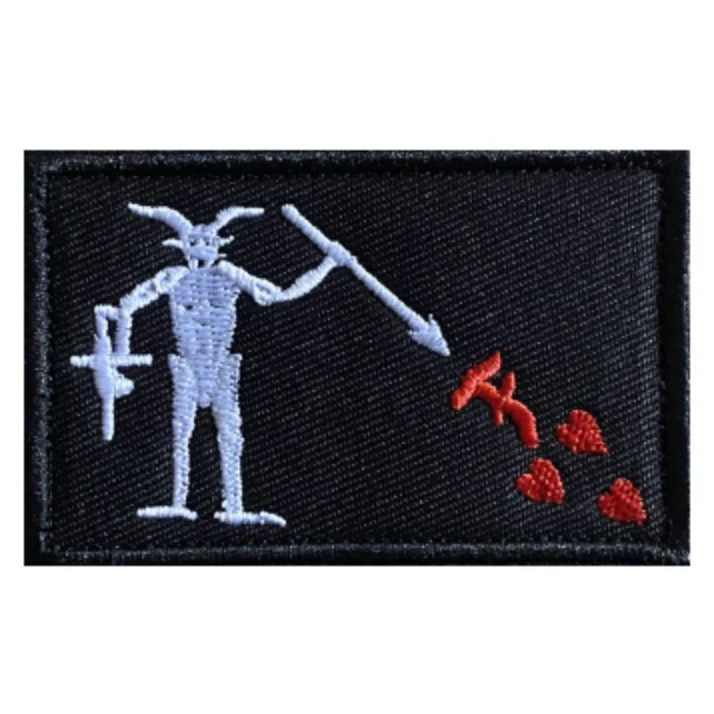 Pirate Edward Tactical Hook&loop Patch Skeleton with Spear Figure Heart Shaped Blooddrop Embroidery Blackbeard Flag Morale Badge