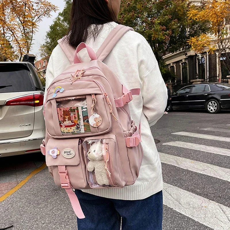 Women Backpacks Waterproof Multi-Pocket Git Nylon School Backpack Student Female Girls Kawaii Laptop Book Pack Mochilas Package