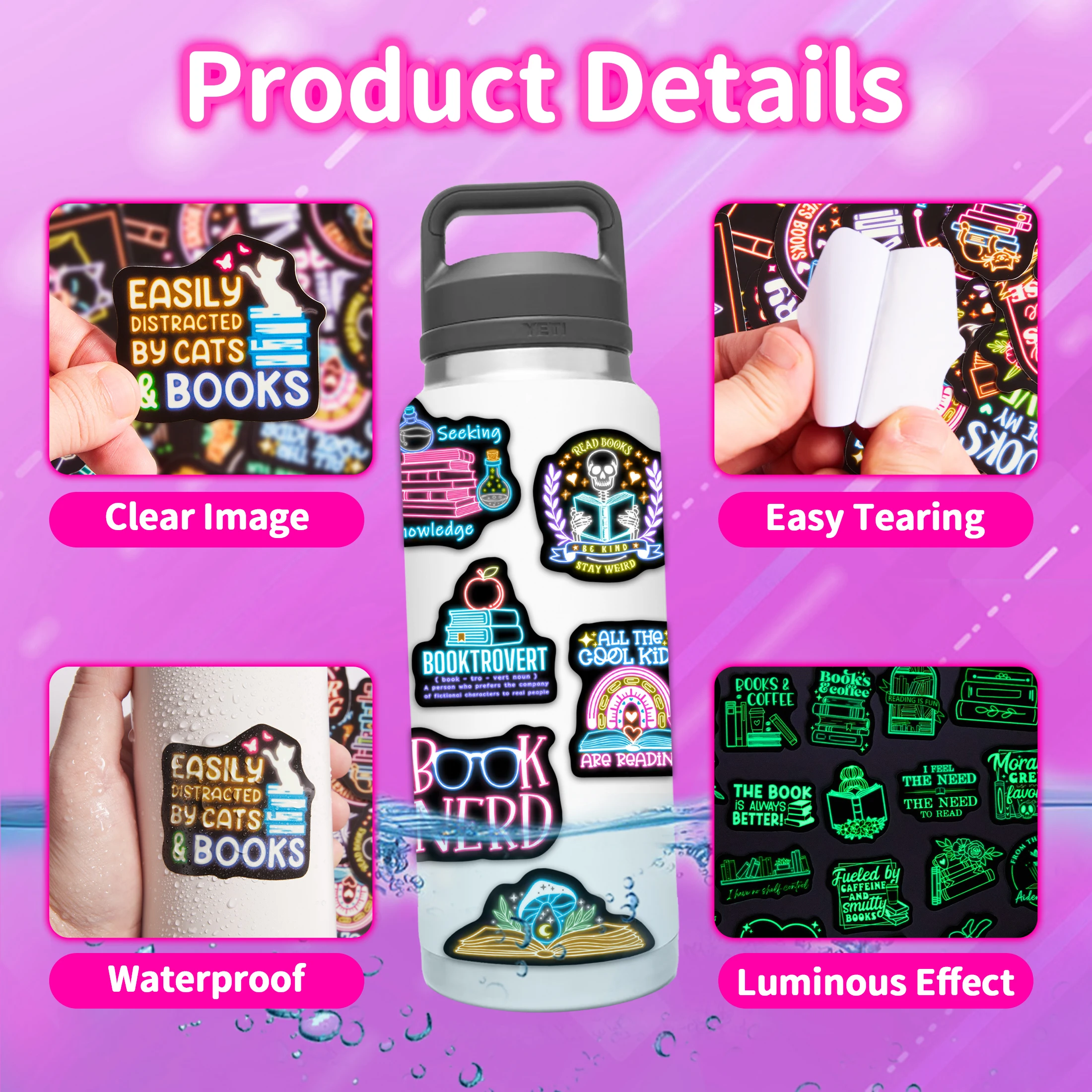 50 قطعة النيون يتوهج في الظلام كتاب نمط ملصقات مقاوم للماء شارات الفينيل سكيت الكمبيوتر الديكور للأطفال المراهقين الهدايا #3